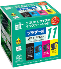 エコリカ!インクカートリッジbrotherブラザー【ECI-BR114P/BOX】【LC11-4PK】【4色セット(ブラック、シアン、マゼンタ、イエロー)】