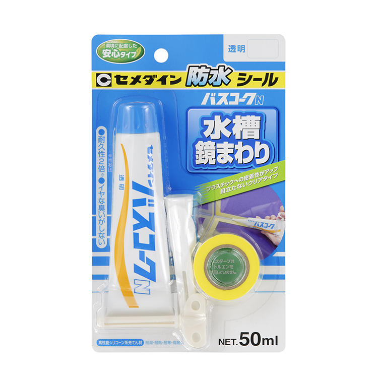 CEMEDINEセメダインバスコークN透明50mL浴室用充てん材プラスチック密着高性能洗面所水周り防水すきま補修浴槽壁洗面台タイル目地シャワーヘッド水漏れ補修