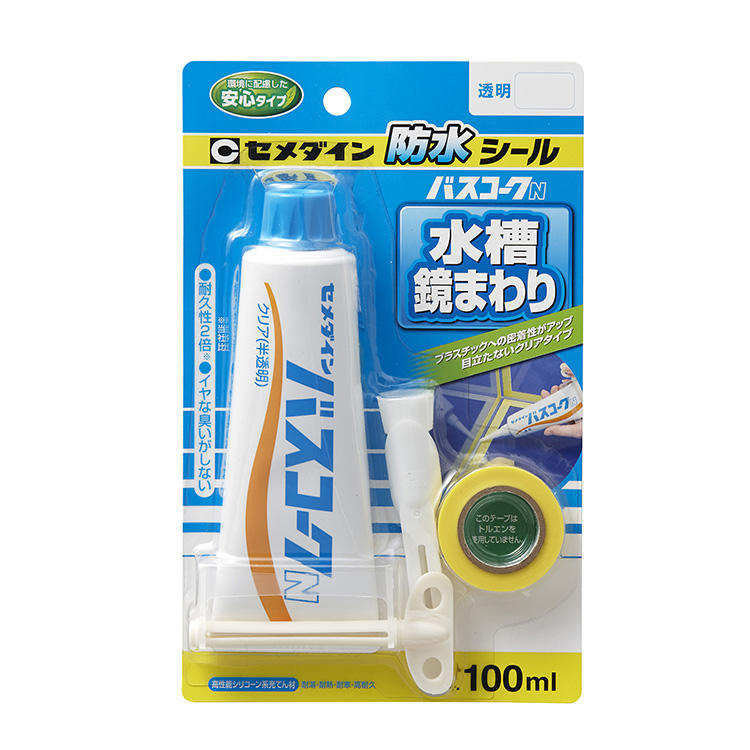 CEMEDINEセメダインバスコークN透明100mL浴室用充てん材プラスチック密着高性能洗面所水周り防水すきま補修浴槽壁洗面台タイル目地シャワーヘッド水漏れ補修