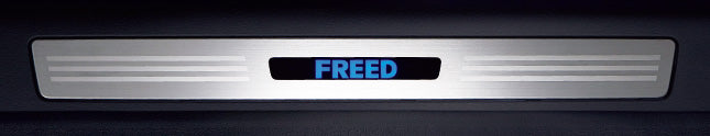 FREEDフリード/ハイブリッド!ホンダ純正サイドガーニッシュカバー(ステンレス製)フロント用(LEDブルー)FREEDロゴ