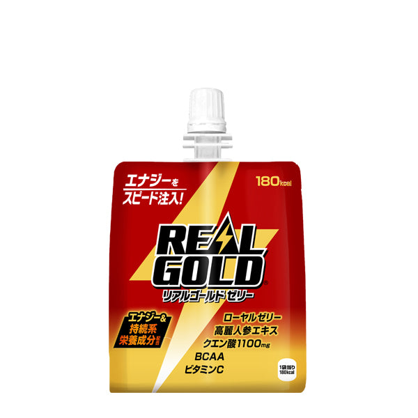 リアルゴールドゼリー180gパウチ入数6本1ケース|炭酸コカ・コーラコカコーラcocacolaこかこーらエナジーゼリー飲料おいしい味わい豊富栄養砂糖寒天はちみつローヤルゼリー高麗人参エキスクエン酸ビタミンCビタミンB2ビタミンB6ビタミンP