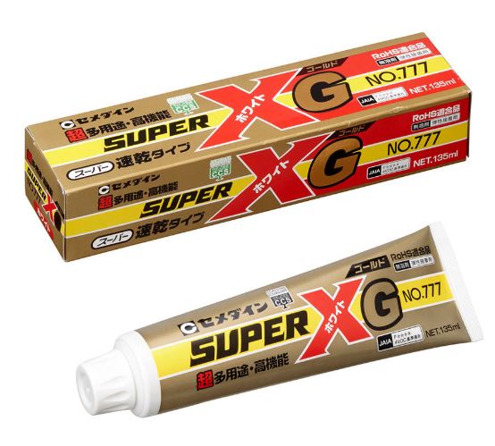 CEMEDINEセメダインスーパーXGNo.777ホワイト135mlチューブ速硬化多用途弾性接着剤瞬間弾性短時間接着速硬化一液形弾性接着剤アクリル変成シリコーン樹脂金属硬質プラスチックゴム皮木タイルコンクリート接着