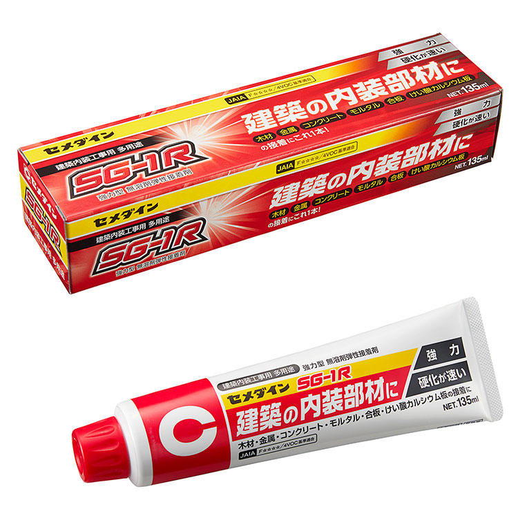 CEMEDINEセメダインSG-1R135ml無溶剤多用途内装用接着剤壁材床材巾木胴縁発泡ポリスチレン接着剤最適建築内装用多用途速硬化変成シリコーン樹脂系接弾性着剤内装廻り縁金属プラレン接着