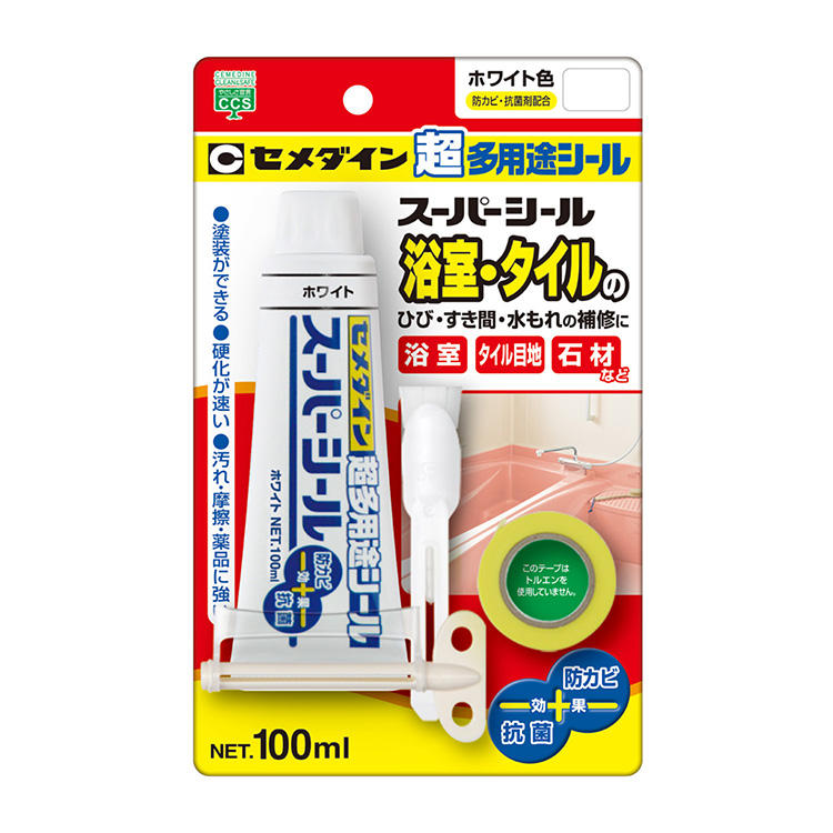 CEMEDINEセメダインスーパーシールホワイト100ｍL屋内屋外住まいひび割れ補修強力抗菌防カビ耐薬品耐候接着多用途シーリング材無溶剤浴室洗面台すき間外壁石材カーポート雨漏り補修屋根継ぎ目タイル目地