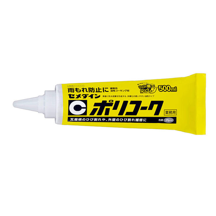 CEMEDINEセメダインポリコーク500mlneoパック不乾防水油性コーキング材サッシ廻り外壁屋根接合部モルタルひび割れ屋根瓦割れ雨もれ防止補修耐候油性コーキング材